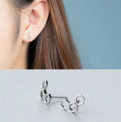 Ohrstecker Bienenwaben Sterling Silber 925 Damen Mädchen Ohrringe - Bild 1 von 4