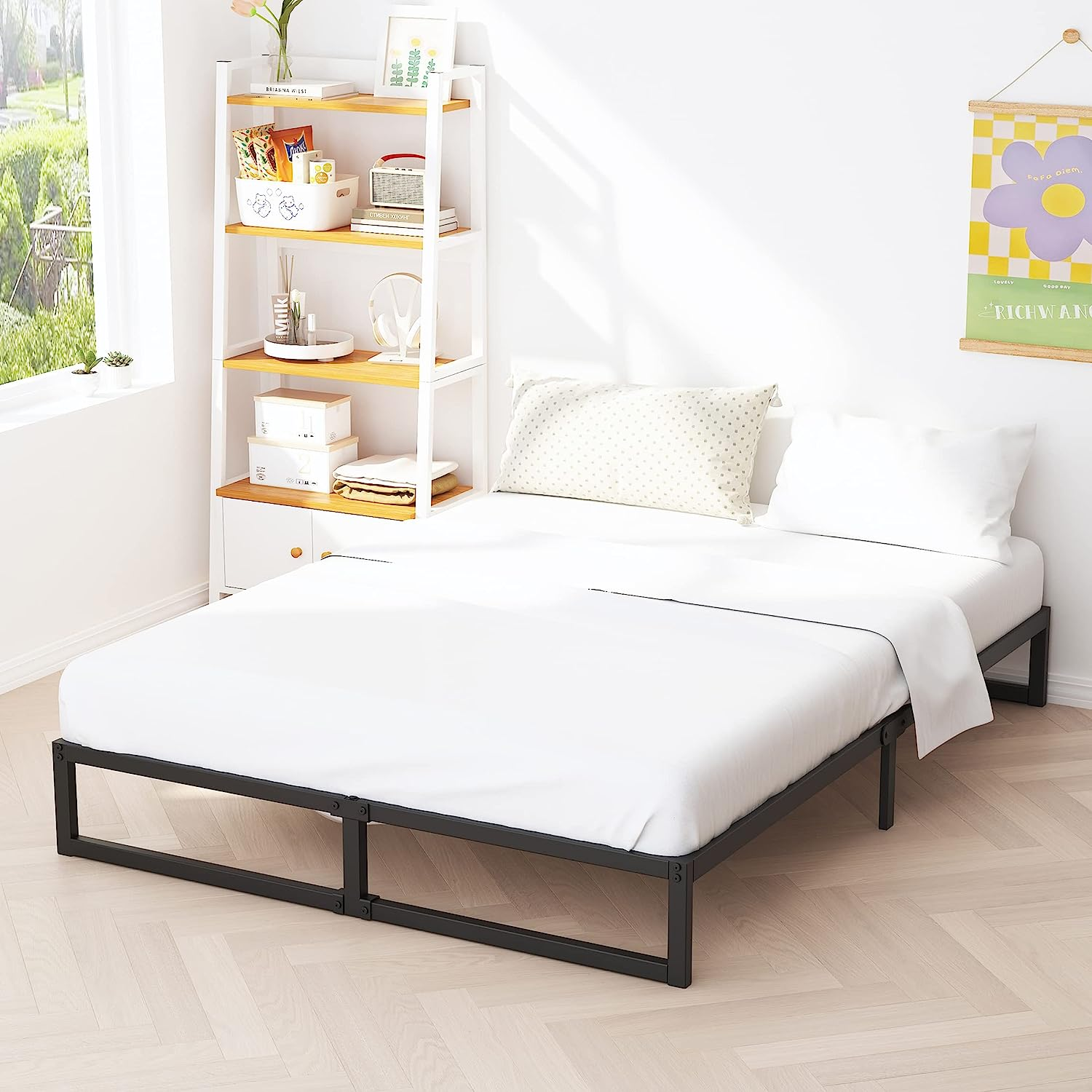 Full Metal Platform Mattress Foundation With Steel Slat Support