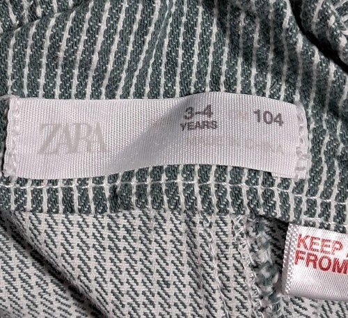 Zara Overalls Green Striped Denim With Front Pockets Adjustable Straps Size 3-4 - Picture 2 of 11