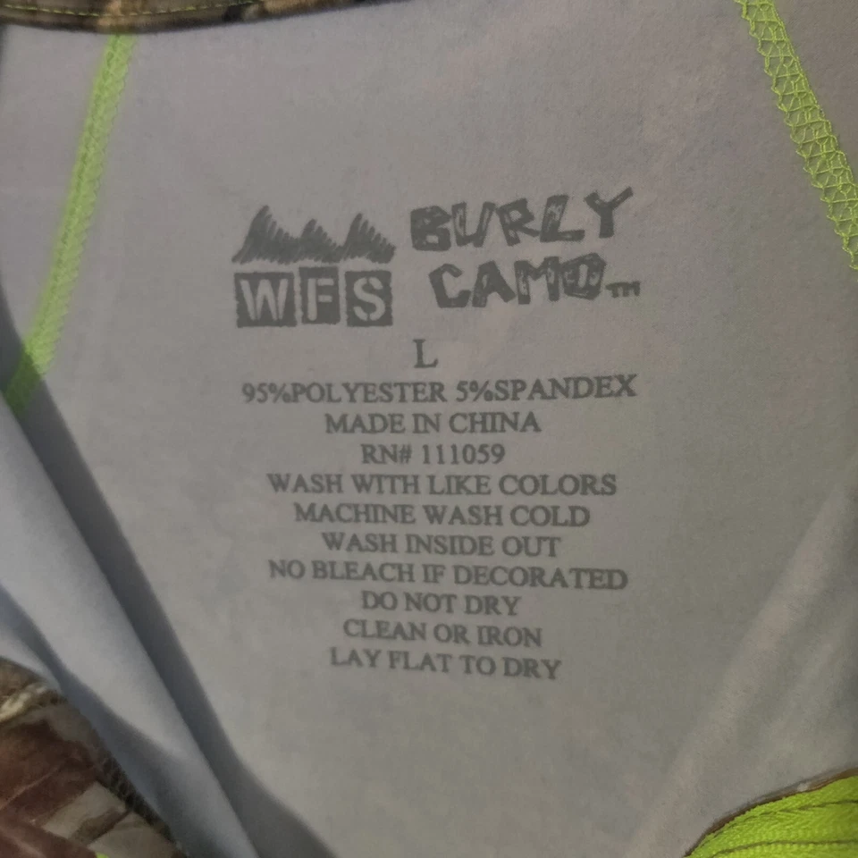 WFS Burly Camo 1/4 Zip Shirt Mens L Long Sleeve Hunting Outdoor Pullover - Image 4 of 4