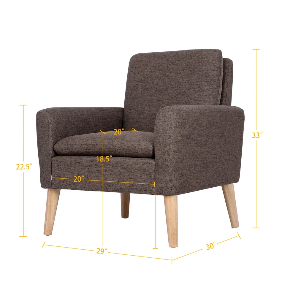 Sofá individual tapizado de lino con patas de madera para sala de estar reposabrazos sofá Foto 4 de 4