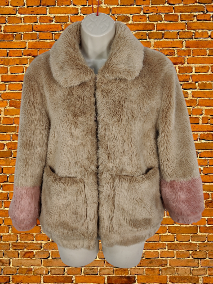 CHILDRENS GIRLS ZARA AGE 10 YEARS BEIGE PINK FAUX FUR WINTER COAT