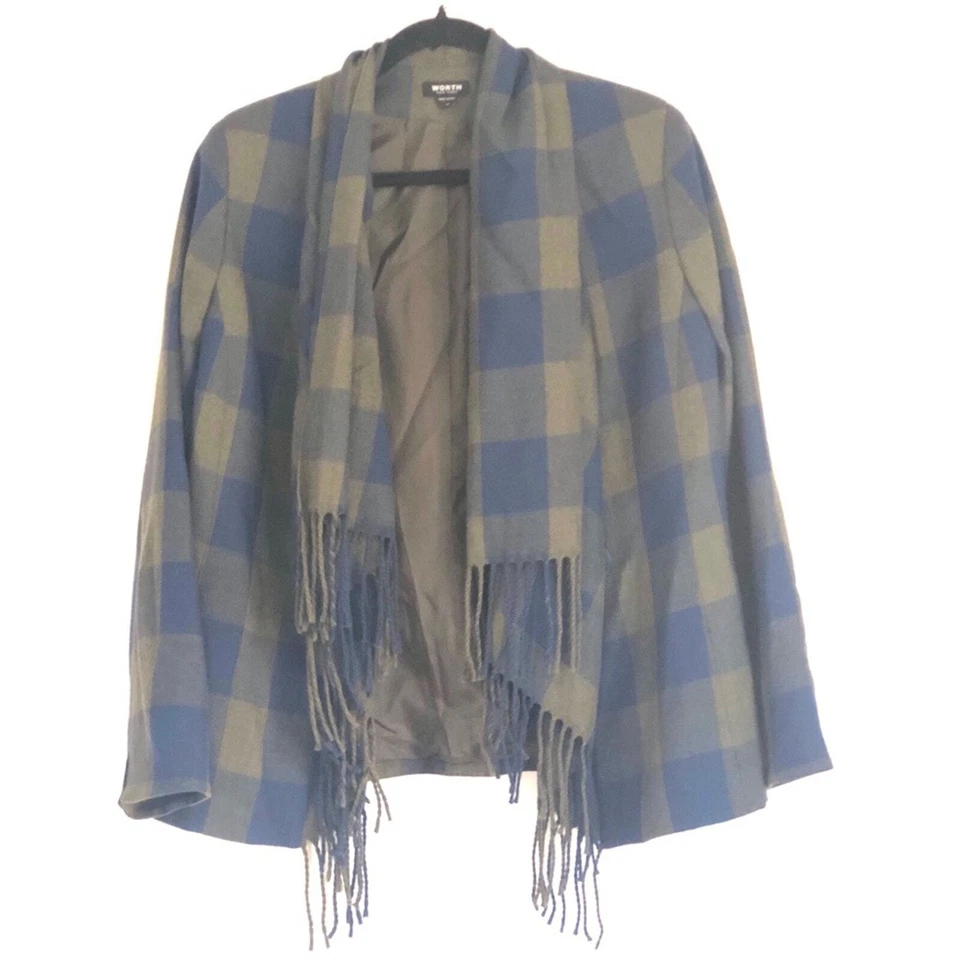 Blazer con capa 100 % lana a cuadros azul/verde VALE LA PENA Foto 4 de 4