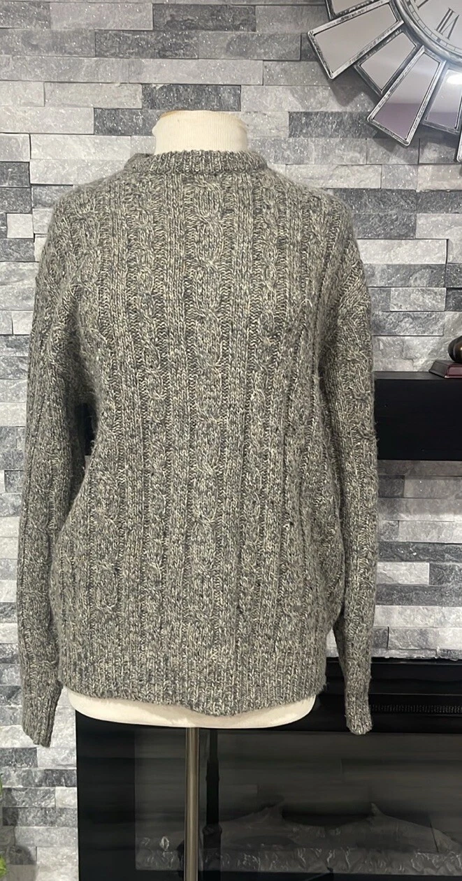 NorthCrest Sweater Men M Gray Wool Blend Cable Knit Crew Neck Fisherman