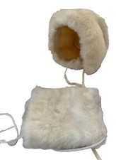 Vtg 1950s MCM Mid Century Modern Child  s White Fur Muff  Hat Bonnet Set As Is