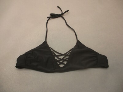 XHILARATION Size M Women BLK Unlined Wireless Lace Up Back Closure Bikini Top 9Q