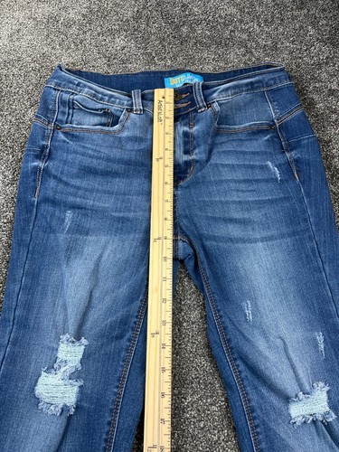 Jeans ajustados de cera talla 7/28 Butt I Love You lavado oscuro desgastado elástico azul - Imagen 13 de 18