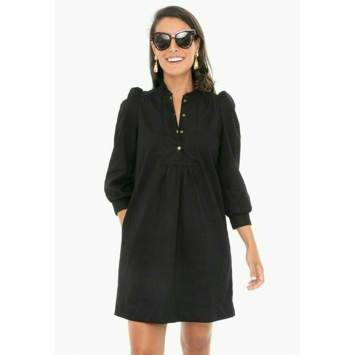 Pomander Place Tuckernuck Black Claiborne Dress Button Down Shift Puff  Sleeve XS | eBay