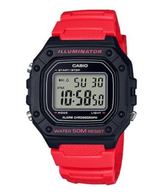 Casio W218H-4BV, Chronograph Watch, Red Resin Band, Alarm, Illuminator
