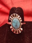 Silver Tone Metal Faux Turquoise Oval Adjustable Ring Size 5.75 Jewelry Costume — photo 5