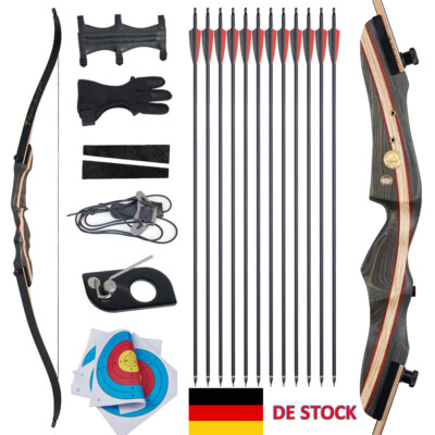 20-50Lbs Takedown Recurve Bogen 62'' Holzbogen Kohlepfeil Kit Bogenschießen Jagd