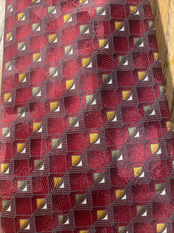 EUC Umo Lorenzo Woven Geometric Silk Tie Necktie Hand Made - Image 3 of 4