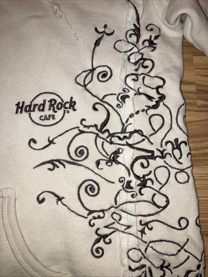 Hard Rock Cafe Women's Cream Colored Decorated Zip Hoodie XLarge XL - Image 2 of 4