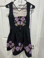 vintage Floral Embroidered Dress Black Sleeveless Mini Rich Modelli