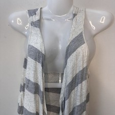 Cardigan Sleeveless Vest Womens Small White  Gray Striped Sleeveless Casual