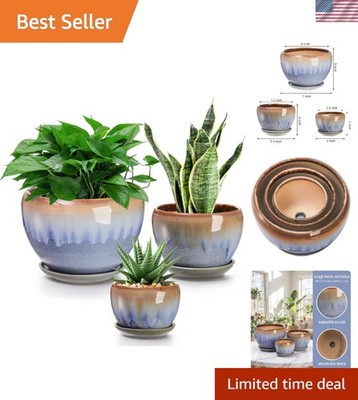 Beautiful 3 Piece Plant Pot Set - Rustic Ceramic Planters for Home & Office