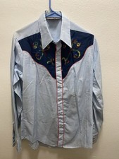 Vintage 70s Sundance Career Club Western Pearl Snap Shirt Embroidered Blue M
