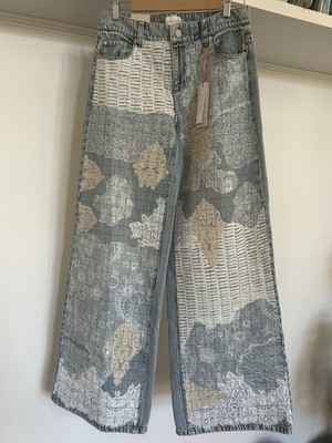 Alice + Olivia Trish Lace Panel Wide Leg Jeans Rockstar Blue 28 NWT $695
