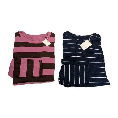 Lot Of 2 - A New Day Womens M Long Sleeve T Shirts Striped Basic Preppy #2400
