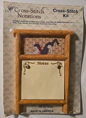 Cross Stitch Notations Kit Cat Stretching Grey & White Wooden Note Pad NOS