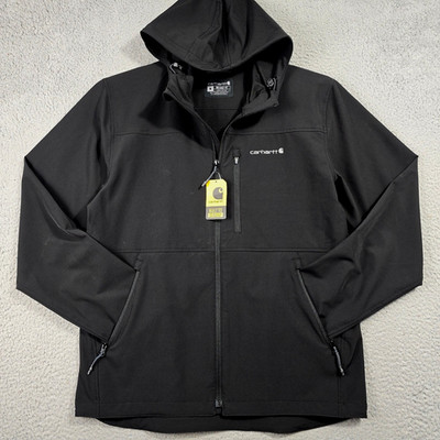 Carhartt Hooded Rain Jacket Mens Medium Black Outdoor Midweight Wind Zipper NWT
