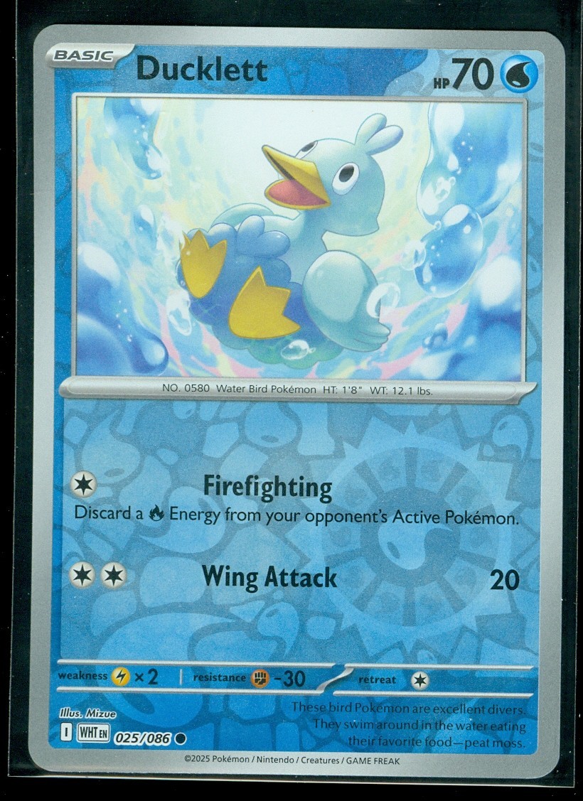 Pokemon DUCKLETT 025/086 - White Flare - Rev Holo - MINT