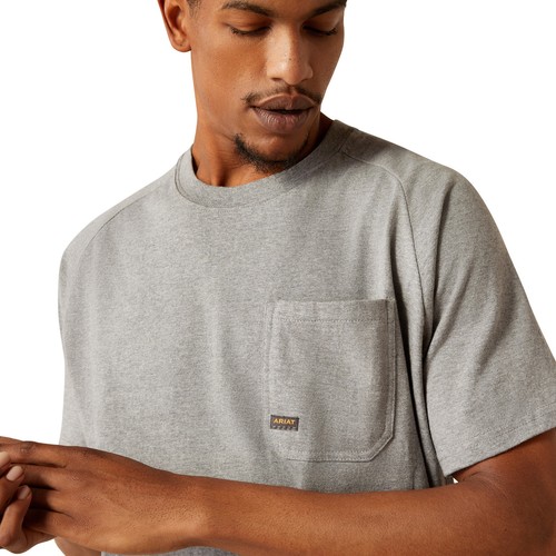 Ariat Men's Rebar Cotton Strong Buddy Heather Grey Work T-Shirt 10054510 - Picture 5 of 65