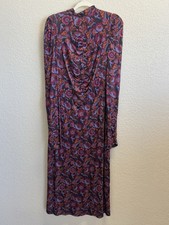 Tanya Taylor Multicolor Floral Ruched Mock Neck Zip Midi Dress Long Sleeve XL