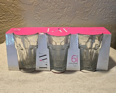 New LAV Set Of 6 Aras Long Drink Clear Barware Glasses 12.25 Oz Ara265 