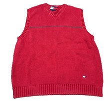 Vtg Tommy Hilfiger Sweater Vest Men's L Red Crest Logo 100 Cotton V-Neck Q1