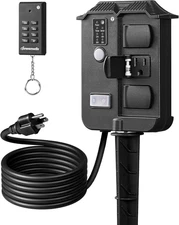 Waterproof Outdoor Power Stake Timer with Remote Control and Outlets