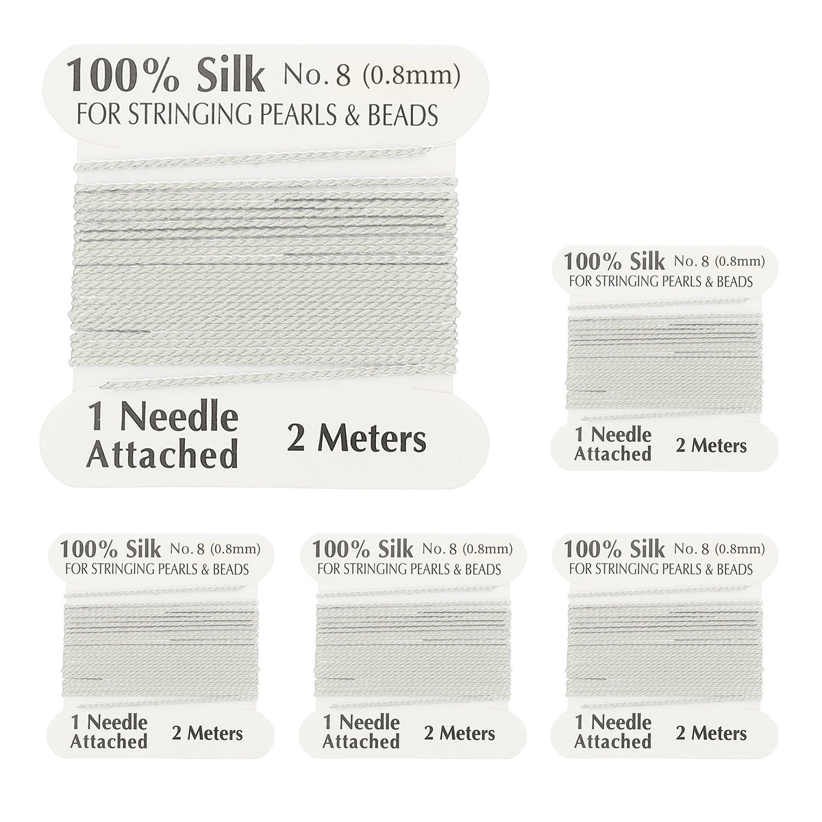 Silk Cord Thread, 5 Pcs Pure Silk Beading Thread Cord Size 0.8 mm, White