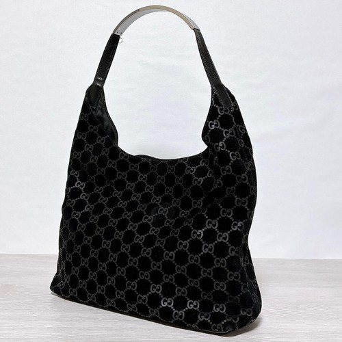 Gucci Tom Ford Era Tote Bag Suede Black GG Pattern Large Shoulder Japan