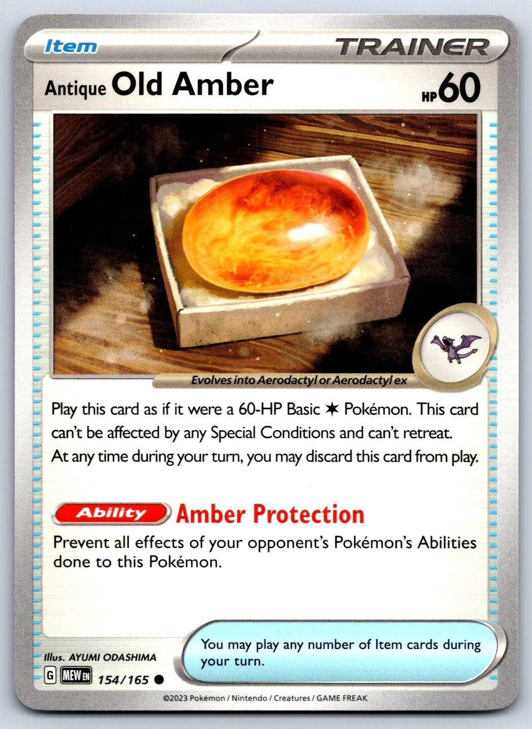Antique Old Amber - Scarlet Violet 151 EN 154/165 Pokemon Card NM