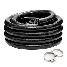EASTRANS 1/2" x 25ft Black PVC Spiral Steel Wire Hose Tubing with 2 Clamps