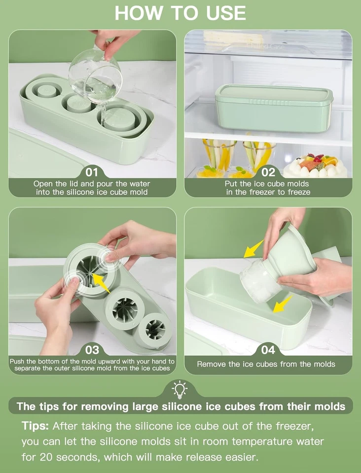 冰块托盘适用于不倒翁杯 30 盎司-40 盎司,3 件硅胶不含 Bpa — 第 4/4 张图片