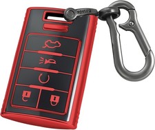 for Cadillac Key fob Cover with Metal Keychain,Soft TPU Protector Red Black