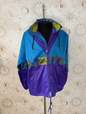 Vintage Colour Block Medium leichte Regenjacke 80er Windbreaker hell 90s