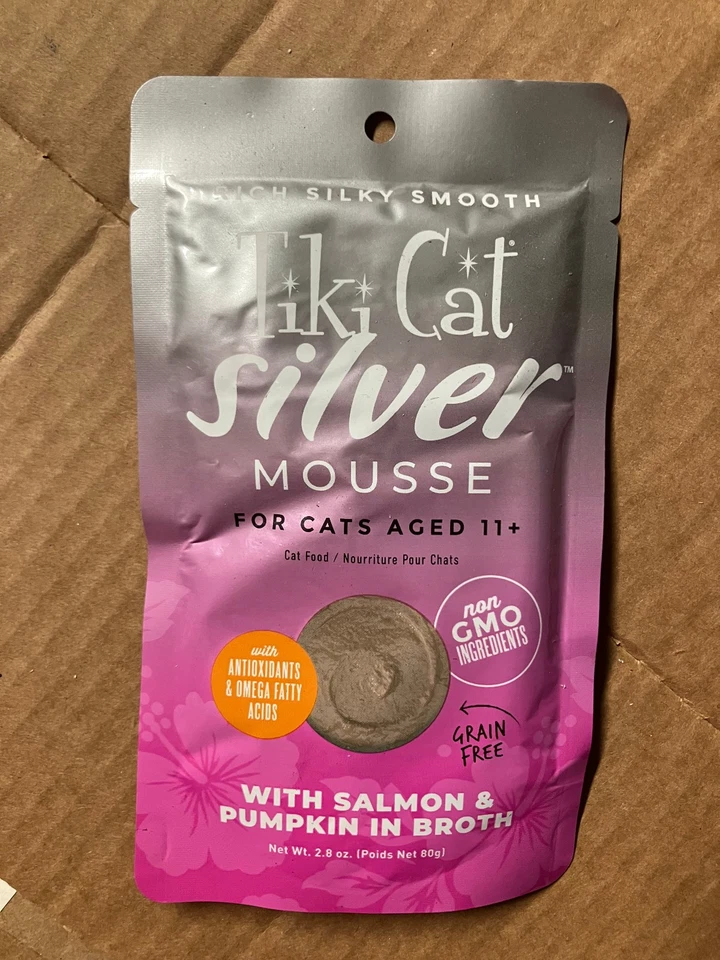 9 pack Tiki Cat Silver Mousse with Salmon & Pumpkin in Broth - 9 pouches BB 4/26 - Image 2 of 4
