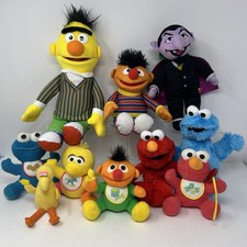 Sesame Street Plush Lot Count Bert Ernie Elmo Cookie Monster Big Bird Stuffed
