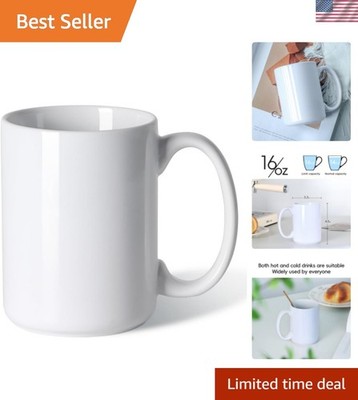 16 OZ Porcelain Coffee Mug, Classic Blank Ceramic Cup with Large Handle for  T... | eBay