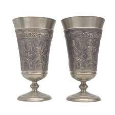 Pair Rein Zinn BMF Pewter Shot Cups 30ml German Vintage Mini Goblets