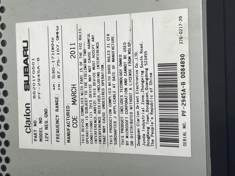 Receptor de radio CD Subaru Impreza MP3 2008-2011 Face ID CZ601U1 Foto 4 de 4