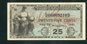 25¢ cents Series 481 Military Payment Certificate ** CURRENCY