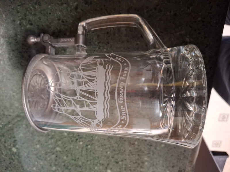 Vintage Glass Stein Decorated - Salem Ship Grand Turk w/ Lid - Old Spice