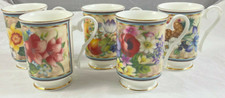 Royale Garden Cup Mug Set of 5 Footed Floral Bone China Staffordshire Romania