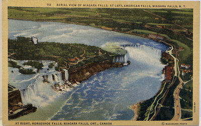 #ad #ad Vintage Linen Postcard AERIAL VIEW NIAGARA FALLS NY HORSESHOE CANADA Full Color $4.99