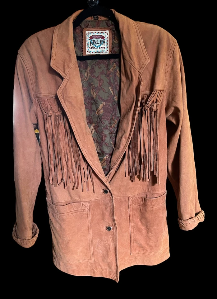 Chaqueta de gamuza vintage dorada marrón con flecos de ADLER en excelente estado talla mediana Foto 4 de 4