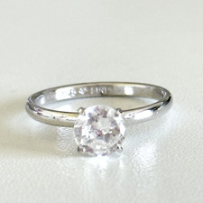 925 Sterling Silver Vintage LIND Signed Clear CZ Solitaire Band Ring Size 7