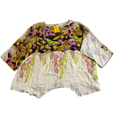 NEW CITRON Santa Monica Blouse Womens One Size Purple Butterflies Silk Top Plus